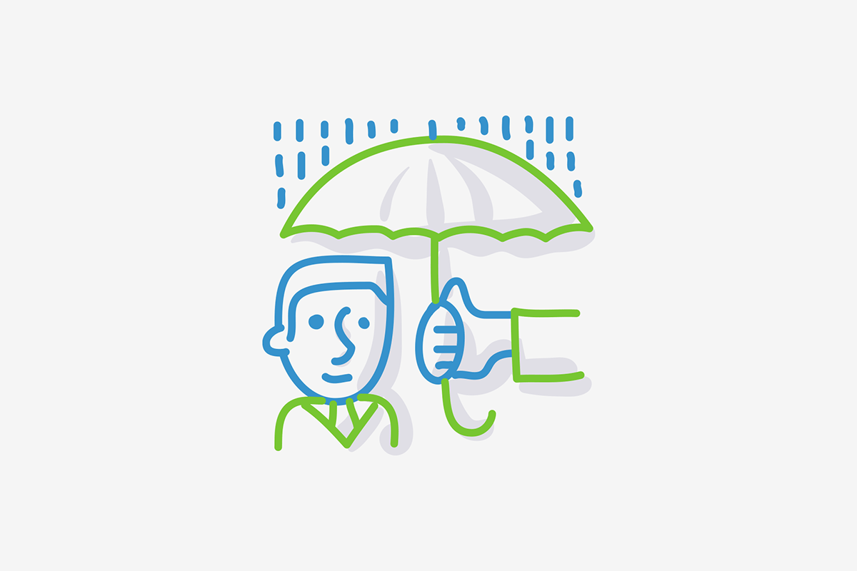Ilustracion mano sosteniendo paraguas a hombre